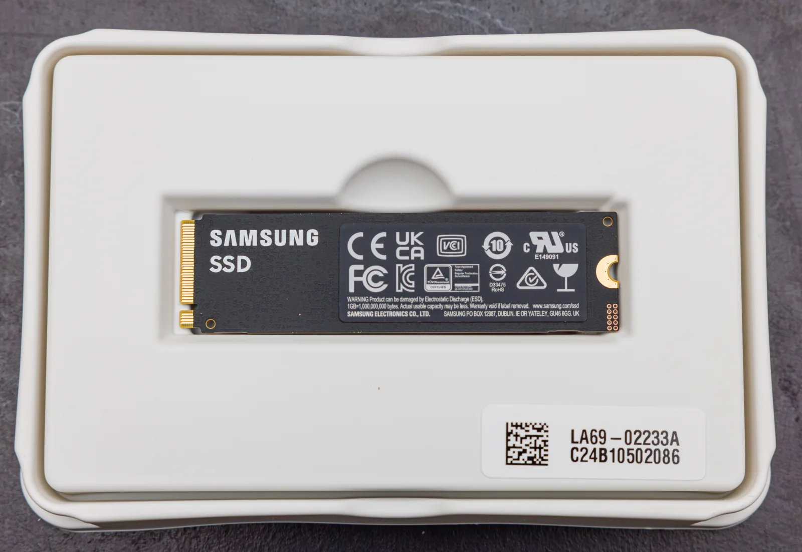 NVMe M.2 SSD (Samsung 990 PRO) shown close-up on a plain background