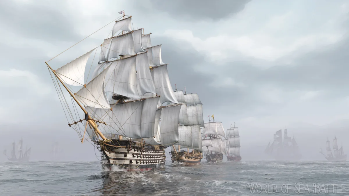 World of Sea Battle - a fleet of tall ships on the open sea